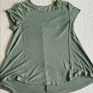 Relaxed ribbed lace t shirt olive medium